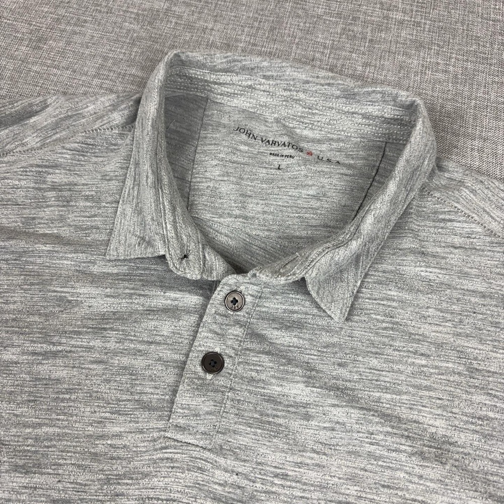 John Varvatos Polo Shirt Mens L Gray Heathered Jersey Lightweight Short Sleeve